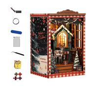 Eoixuqba Kit Casa in Miniatura | Kit Costruzione Casa Bambole Legno 3D Natale per Bambini - Decorazione Vintage per Libreria Scrivania - Studio Ufficio Camera Biblioteca