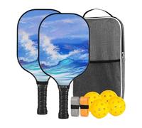 Eojpdji Set di Pickleball - Set di Pickleball in Fibra di Vetro con 4 Racchette - Accessori Sportivi in Fibra di Vetro Leggeri Ergonimici per Uomini Donne Ragazzi Ragazze Sport Casa Esterno Interno