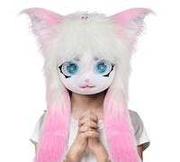 Eojpdji Teste Di Animali | Maschera Gatto Con Grandi Occhi E Pelo Lungo | Accessorio Realistico In Peluche Per Costume Cosplay Teatro Carnevale Feste Halloween