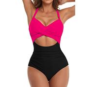 Eomenie Costume da Bagno Intero da Donna con Taglio a Vita Alta, con Allacciatura Posteriore, 1 Pezzo, S