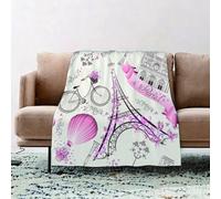 EOMKSE Coperta Morbida - Plaid Divano Super Morbida - Coperta Morbida Leggera Per Letto,Divano,Campeggio e Viaggi,Torre Eiffel Parigi con fiori rosa e farfalle Mongolfiera100x130cm