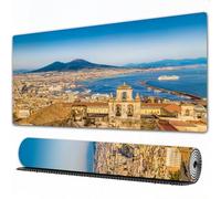 EOMKSE Tappetino per mouse da gioco,grande,antiscivolo,impermeabile,con bordi cuciti,Città di Napoli con il Vesuvio al tramonto, Campania,per gaming,ufficio,casa,30x80 cm