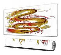 EOMKSE Tappetino per mouse da gioco,grande,antiscivolo,impermeabile,con bordi cuciti,Design asiatico del drago d'oro cinese,per gaming,ufficio,casa,40x90 cm