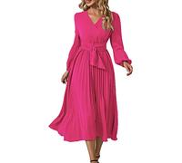 EOnIO Abito da Sera Donna Lungo con Scollo a V Maniche Maniche Lunghe Cintura Allacciata Morbido e Confortevole Halloween Natale Vita Alta Abito da Donna,001,M