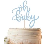 EONNCNT Topper per torta con scritta "Oh, Baby Shower", colore celeste glitterato, decorazione per torte per bambini o ragazze, decorazione per baby shower, rivelazione di genere, feste di compleanno