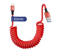 Eonvic Cavo CarPlay da USB A a USB C, 45 W, per trasferimento dati e trasferimento dati, intrecciato, per fotocamera portatile iPhone 15/16 Pro Max Galaxy S24/S23/S22 (rosso, a spirale, 40 cm)