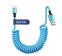 Eonvic Cavo CarPlay da USB A a USB C, 45 W, per trasferimento dati e trasferimento dati, intrecciato, per fotocamera portatile iPhone 15/16 Pro Max Galaxy S24/S23/S22 (colore blu, a spirale, 40 cm)