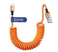 Eonvic Cavo CarPlay da USB A a USB C, 45 W, per trasferimento dati e trasferimento dati, intrecciato, per fotocamera portatile iPhone 15/16 Pro Max Galaxy S24/S23/S22 (arancione, a spirale, 40 cm)
