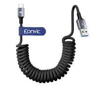 Eonvic Cavo USB A a USB C da 45W di ricarica rapida, cavo CarPlay, cavo dati intrecciato a spirale per iPhone 15/16 Pro Max, Galaxy S24/S23/S22, laptop, fotocamera (Nero, cavo a spirale, 40 cm)
