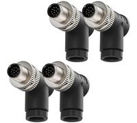 Eonvic Connettore industriale M12 a 12 pin maschio a codice aviazione, 12 mm, circolare, 30 V, 1 A, impermeabile, connettori ad angolo retto per sensore di automazione/attuatore, 4 pezzi