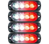 EONYUANGUO Luci stroboscopiche per auto, 4 luci lampeggianti di emergenza Luce lampeggiante di avvertimento a 4 LED per camion auto lampada 12V/24V (Rosso bianco)