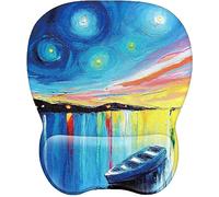 EooCoo Tappetino Mouse con Comodo Supporto per Il Polso, Gaming Mousepad Ergonomico con Poggiapolsi in Memory Foam, Resistente all'Usura, Ufficio Mouse Pad, Accessori Scrivania, Pittura a olio Barca