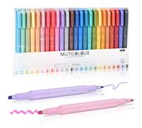 EooUooIP Evidenziatori, 24 Set Evidenziatori di Colori Assortiti con Punta Fine e a Scalpello, Evidenziatori Pastello Non Sanguinano Asciugano Velocemente, per Bibbia, Note, Cancelleria Scuola Ufficio