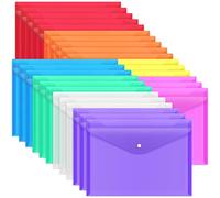 EOOUT 28 buste in plastica, cartelle in plastica, cartelle per documenti, buste in plastica con chiusura a scatto, cartelle in polietilene, 8 colori, formato A4, formato lettera, per forniture per