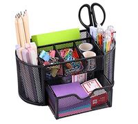 EOOUT Organizer da scrivania, portapenne per scrivania, accessori da scrivania in rete con 8 scomparti e 1 cassetto porta cancelleria forniture scolastiche