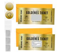 EOPUOZS 2x Golden Ticket, Crea i Biglietti D'oro Gratta e Vinci, Biglietti Gratta e Vinci Personalizzati da Compilare e Scrivere da Te Stesso, Regalo per Donne, Biglietto D'auguri, Buono Viaggio