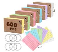 EOPUOZS 600 pezzi Flashcard, Schede indice A8 a Righe con Anello, Colori Intensi, Schede Indice di Qualità Premium per Appunti per Ufficio, Scuola, Casa Studio Appunti