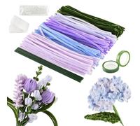 EOPUOZS Scovolini Colorati per Lavoretti, 250 Pezzi Scovolini in Ciniglia Steli, 5 Colori, con Bastoncini di Fiori Verdi, Nastri, Perline per Bouquet fai da te, Viola