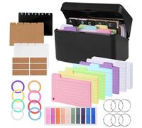 EOPUOZS Set di Flashcards con Porta Carte Nero, 230 Foglietti Adesivi, 15 Schede Indice e 15 Anelli a Spirale per Studio, Lavoro e Appunti