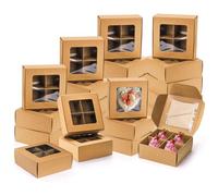 Eorbow Confezione da 40 scatole da forno marroni con finestra e divisori, mini scatole da pasticceria da 15 x 15 cm con 4 scomparti, scatole regalo in carta kraft con inserti, contenitori per