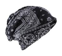 EORPAVU Fazzoletti da testa da donna,Sciarpa turbante da donna, turbante in cotone elasticizzato, vestibilità elastica, protezione solare contro la caduta dei capelli (stampa nera)