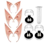 EORPAVU Finte parti del corpo per adulti,Denti da vampiro con orecchie a punta, accessori per trucco di Halloween per feste cosplay, accessori per feste di Halloween (set da 7)