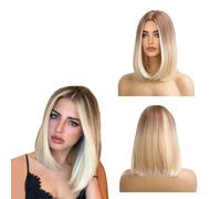 EORPAVU Parrucche e parrucchini per adulti,Parrucca da donna con frangia lunga con riga centrale sfumata, capelli corti e lisci, copricapo completo di filo ad alta temperatura,oro (12 pollici)