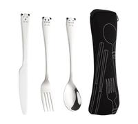 EORPAVU Set di posate per ragazzi,Posate, forchette e cucchiai in acciaio inossidabile 304, modello cartone animato, set di stoviglie portatili per bambini (3 pezzi con scatola)