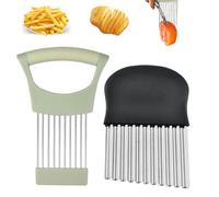 EORPAVU Taglia patate, 1 pezzo di tagliacipolla e 1 pezzo di tagliapatate ondulato coltello ondulato con ago per cipolla adatto per patate carote cipolle verdure carne (nera, verde)