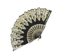 EOSAU Ventilatore pieghevole spagnolo vintage palmare tradizionale modello retrò telaio in plastica per matrimonio danza festa (nero)
