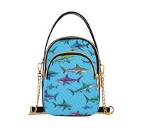 EOSDT Acquerello Squali Blu Sea Shoulder Borse per le Donne Divertente Borsa Del Telefono Della Cinghia Della Catena Della Borsa Trapuntata Cerniera Signora Bombetta Satch