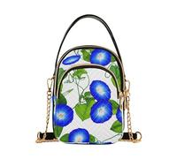 EOSDT Blue Morning Glory Flowers Green Single Shoulder Purse Women Prints Cell Phone Wallet Chain Purse Quilted Designer Satchel Crossbody Bag