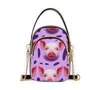 EOSDT Borsa a tracolla borsa carino maiale rosa trapuntato cellulare borsa catena tracolla carino cerniera signora bombetta Satchel, 15 cm × 21,1 cm × 7,9 cm