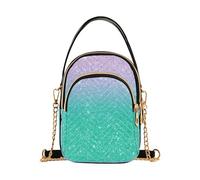 EOSDT Borsa a tracolla da donna artistica per telefono, piccola borsa a catena trapuntata con cerniera, borsa a tracolla viola foglia di tè acqua glitter sfumato
