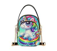 EOSDT Borsa a tracolla da donna colorata con unicorno carino da spiaggia, borsa artistica per telefono con tracolla a catena, borsa trapuntata da donna