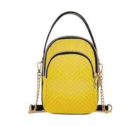 EOSDT Borsa a tracolla da donna, colore giallo brillante, trapuntata, con tracolla a catena, con cerniera, 15 x 21 x 7,9 cm