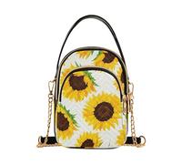 EOSDT Borsa a tracolla da donna con girasoli gialli floreali con tracolla a catena Borsa a tracolla con stampa floreale, 15 cm × 21 cm × 7,9 cm