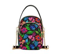 EOSDT Borsa a tracolla da donna con tracolla a catena stampata portafoglio borsa per telefono trapuntata cerniera da donna pochette da donna con fiori primaverili rosa verde
