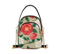 EOSDT Borsa a tracolla da donna con tracolla artistica a catena per telefono cellulare borsa trapuntata da donna borsa a tracolla borsa a tracolla rossa bianca rosa floreale marrone chiaro