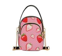 EOSDT Borsa a tracolla da donna trapuntata borsa per telefono piccola borsa a catena decorativa cerniera signora bombetta borsa rossa fragole rosa