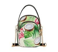 EOSDT Borsa a tracolla da donna trapuntata borse per telefono con tracolla a catena Cartoon Zipper Lady Bowler Satchel Tropical Pink Flamingos Palm Tree