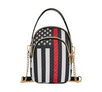 EOSDT Borsa a tracolla da donna trapuntata con tracolla a catena per telefono borsa carina stampa cerniera borsa a tracolla sottile linea rossa bandiera americana