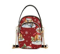 EOSDT Borsa a tracolla da donna trapuntata portafoglio per telefono con catena borsa carina da donna borsa a tracolla carino cucciolo di tigre rosso Babbo Natale