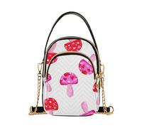 EOSDT Borsa a tracolla per le donne carino rosa funghi cuori trapuntato telefono portafoglio catena tracolla borsa carino cerniera signora bombetta Satchel, 15 cm × 21,1 cm × 7,9 cm