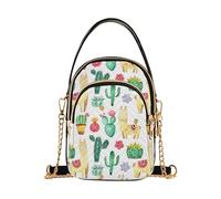 EOSDT Borsa a tracolla singola con tracolla a catena a fiori borsa per telefono cellulare trapuntata borsa a tracolla borsa a tracolla gialla lama piante cactus