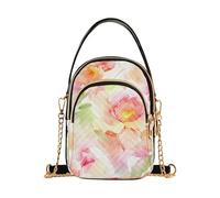 EOSDT Borsa a tracolla singola da donna con fiori di peonia rosa pesca trapuntato catena portafoglio cellulare borsa carino design borsa a tracolla borsa a tracolla 15 cm × 21,1 cm × 7,9 cm