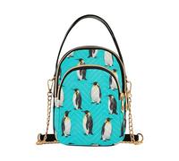 EOSDT Borsa a tracolla singola da donna trapuntata con tracolla a catena per telefono cellulare divertente cerniera a tracolla borsa a tracolla pinguini imperatore turchese brillante