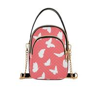 EOSDT Borsa a tracolla singola trapuntata borsa per telefono piccola borsa a catena con cerniera cartone animato da donna pochette a tracolla bianca farfalla corallo rosa