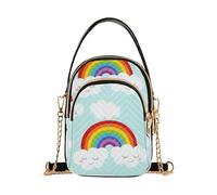 EOSDT Borsa a tracolla singola trapuntata portafoglio per telefono cellulare borsa a catena con cerniera artistica da donna pochette cartella carino arcobaleno nuvole verde