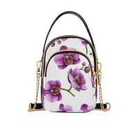 EOSDT Borse a tracolla da donna trapuntate con tracolla a catena per telefono cellulare borsa con stampa animale cerniera a tracolla borsa a tracolla viola orchidea fiori bianchi
